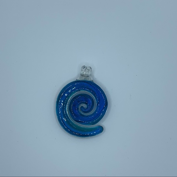 vintage art glass pendant Spiral Blue And Green Necklace Retro - Picture 2 of 3